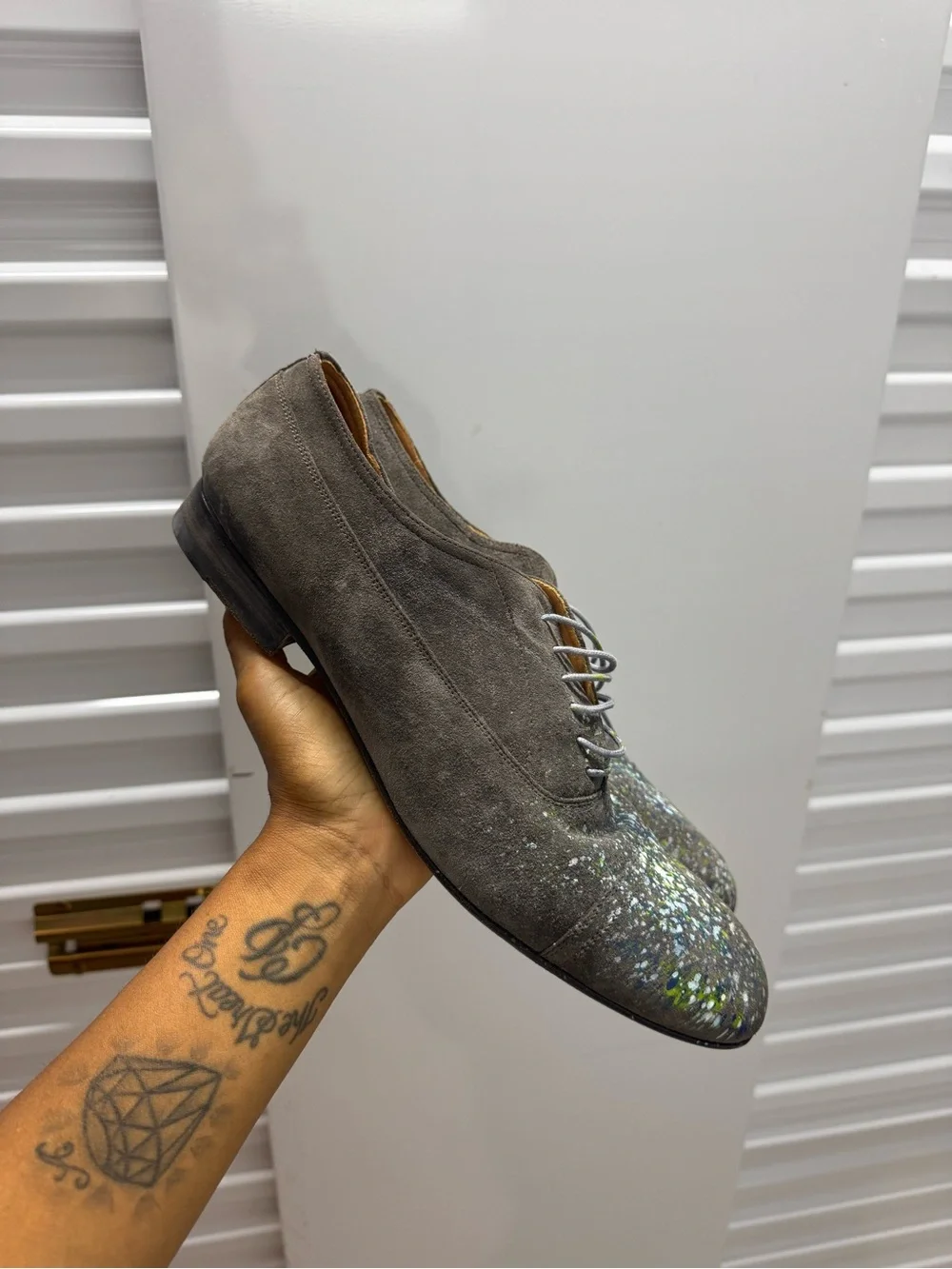 Maison Martin Margiela Gray Suede Oxfords with Multicolor Speckle